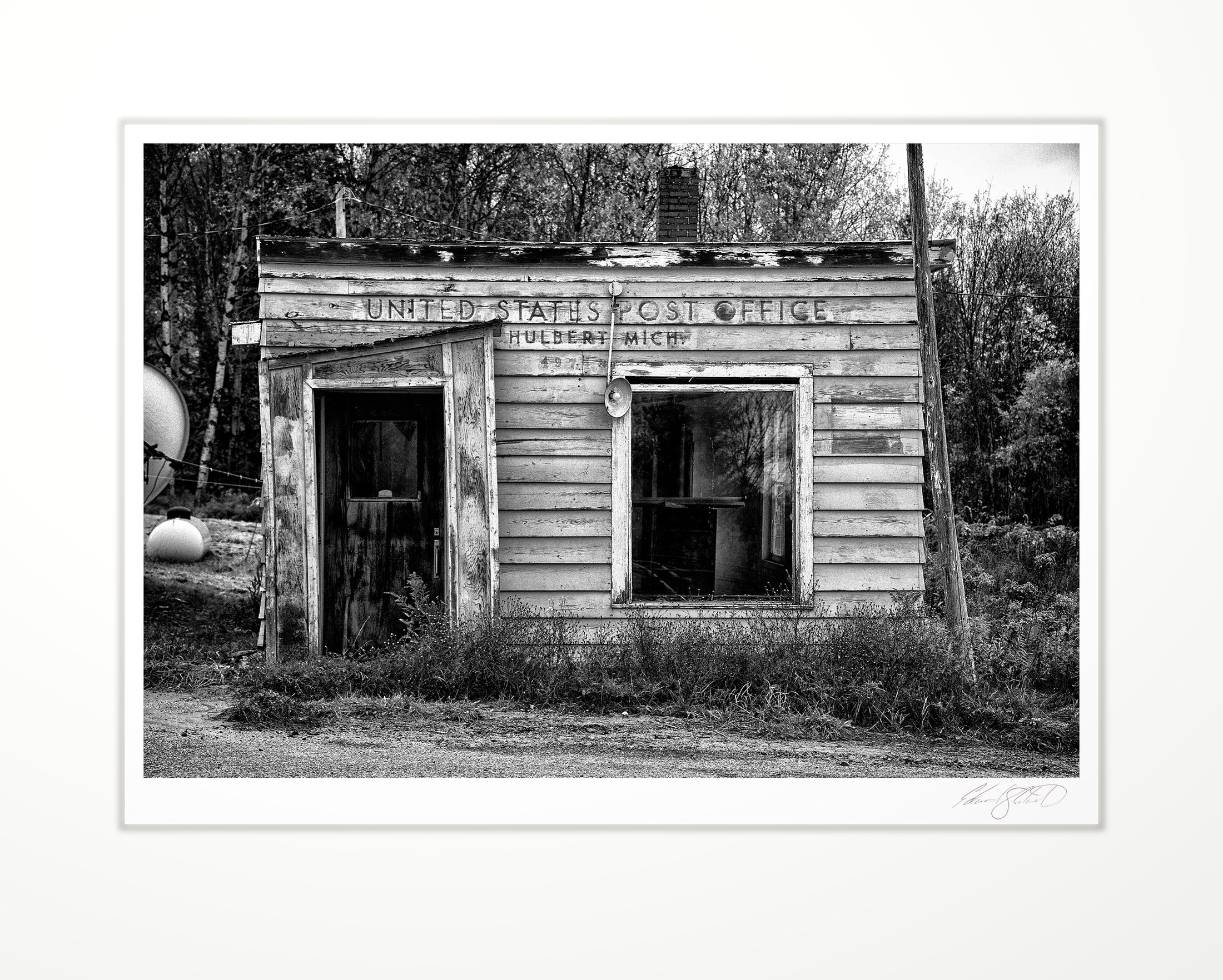 The abandoned United States Post Office in Hulbert, Michigan